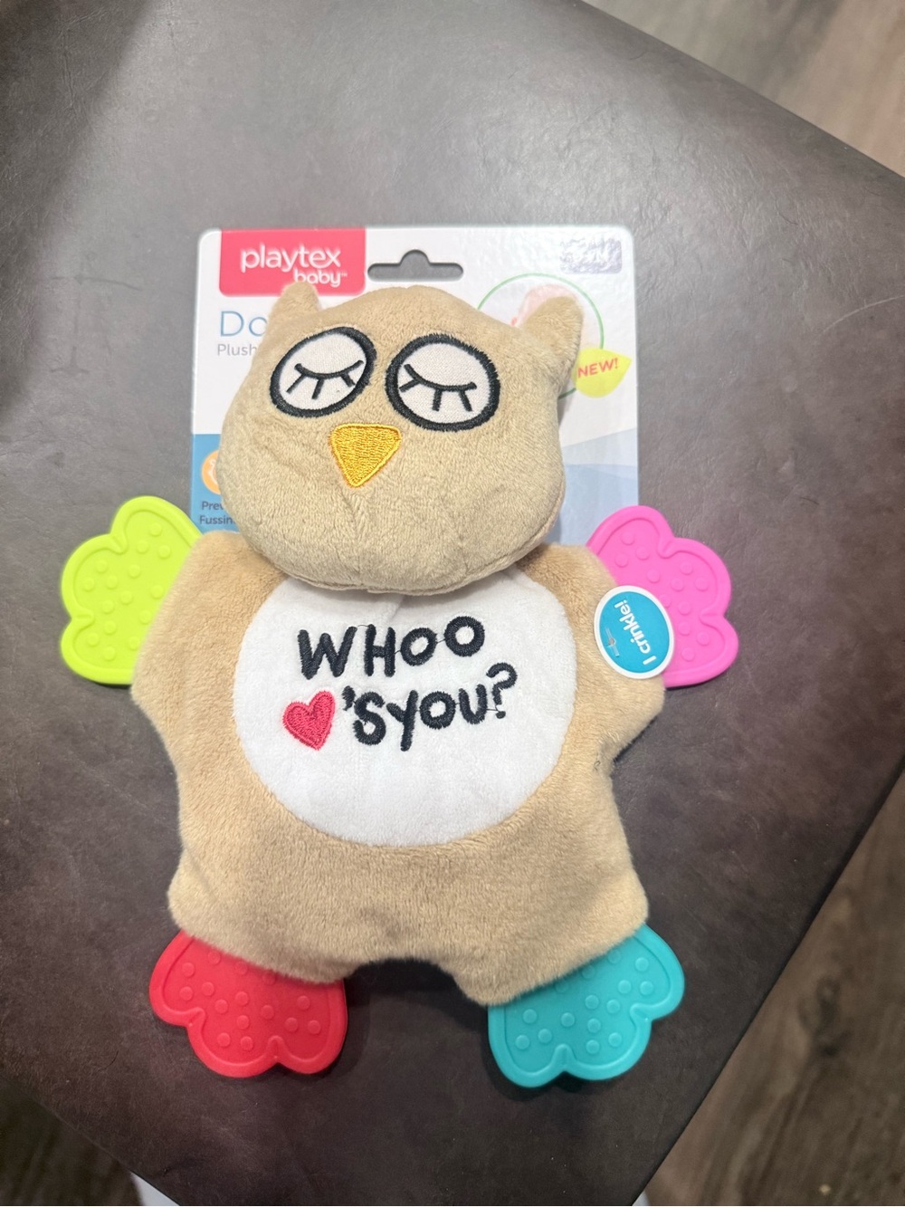 Playtex Beige Owl Plush with Multicolor Teether Wings